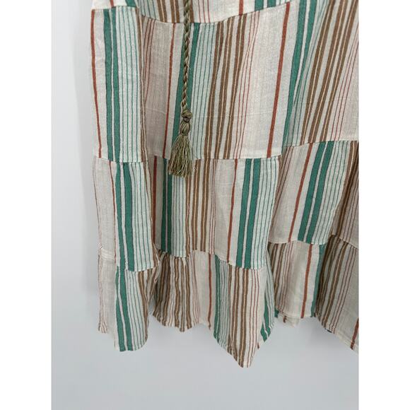 J. Jill Cream Striped Tank Top Size SP Tie Neck Tiered Boho Summer Resort - Picture 3 of 9